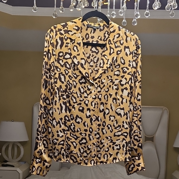 Lafayette 148 New York Black and Cream Long Sleeve Button Down Shirt - Picture 1 of 14